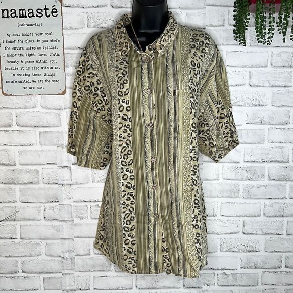Classic Elements Vintage 90’s Bohemian Safari Boho Button Down Shirt Size 24W - Picture 1 of 4